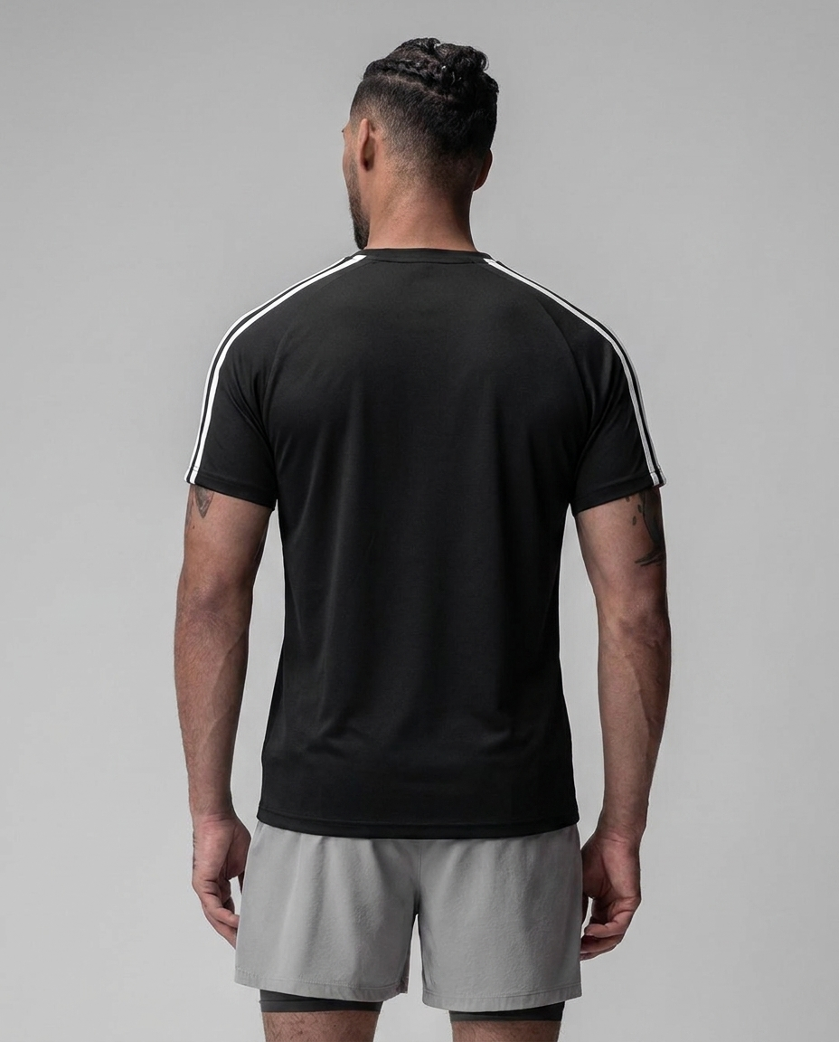 227 Camiseta Essencial Negro Tres Lineas ADD - espalda