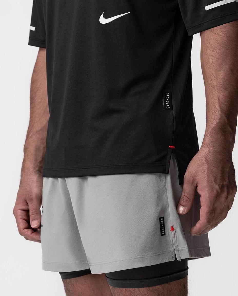 Camiseta Hombre Negro NK — macro detalle