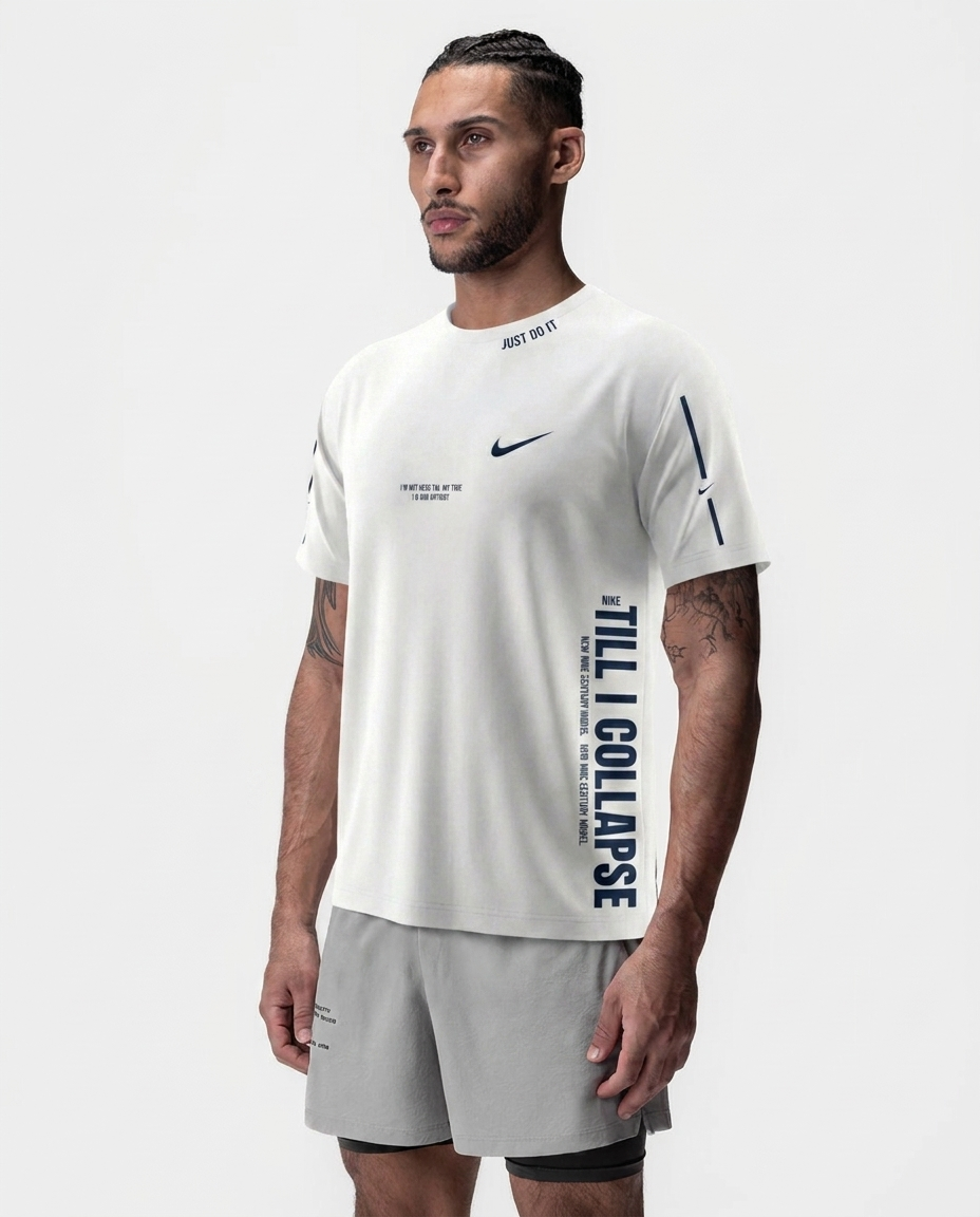 Camiseta Till I Collapse Blanca NK — on-model frontal